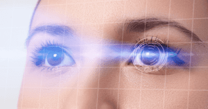 A person experiencing glare while driving at night.