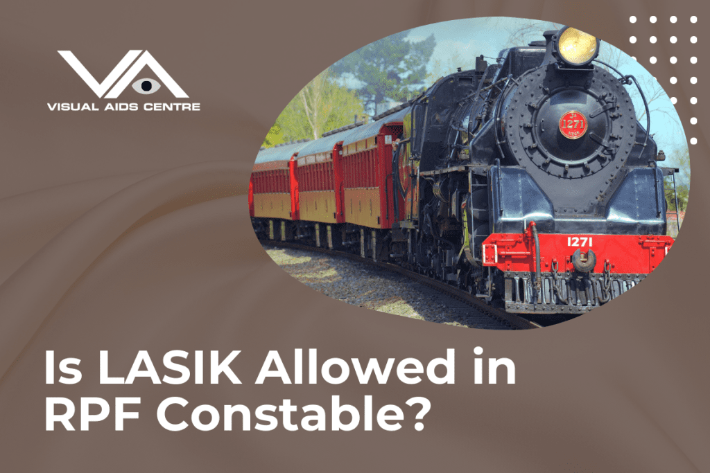 A classic black locomotive with red accents on railway tracks, accompanied by the Visual Aids Centre logo on a brown background.