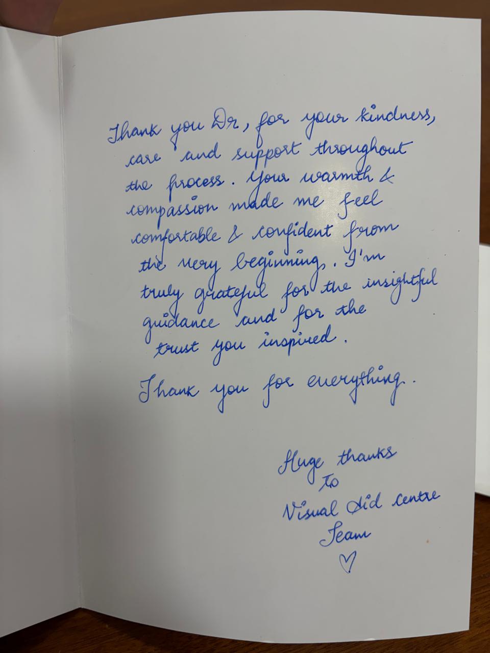Patient testimonial for Visual Aids Centre